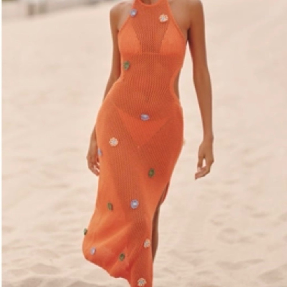 Anthropologie new CELANDINE CROCHET HALTER COVER-UP DRESS XL summer resort vacay